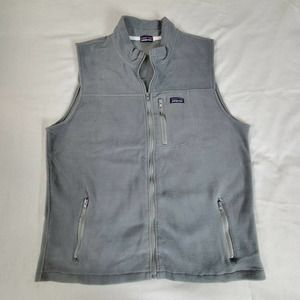 Patagonia Men's Gray Fleece Zip Up Vest Size Large Worn Wear 100% Cotton